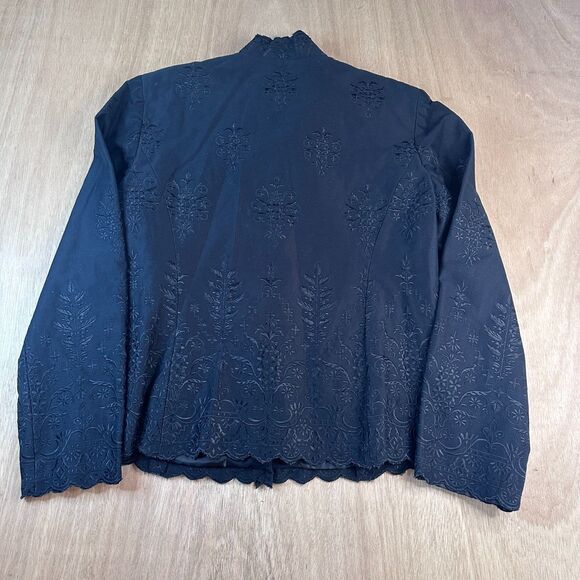 Vintage Y2K David Brooks Black Embroidered Jacket Blouse Women’s 12 Scallop Hem - Picture 2 of 5